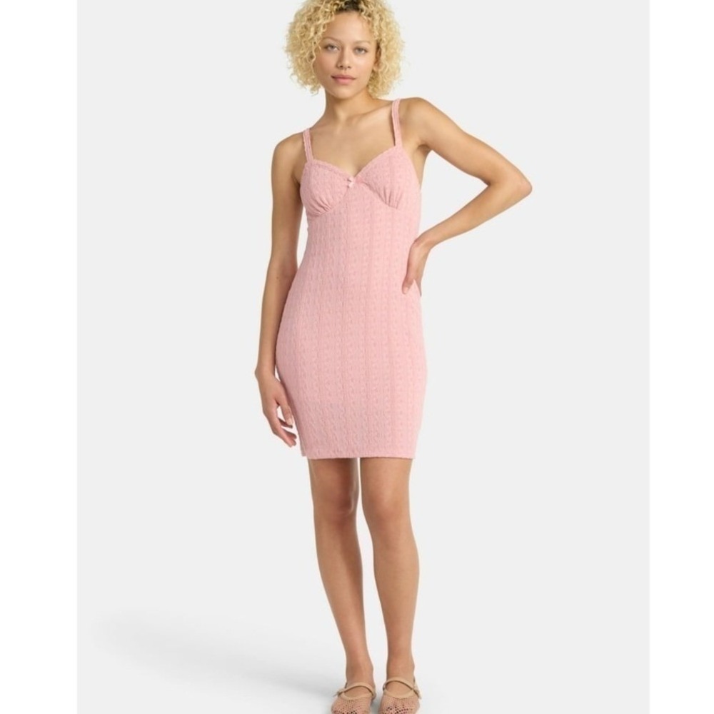 No Boundaries Lace Trim Cable Knit‎ Coquette Mini Dress Rose Pink L (12-14) NWT